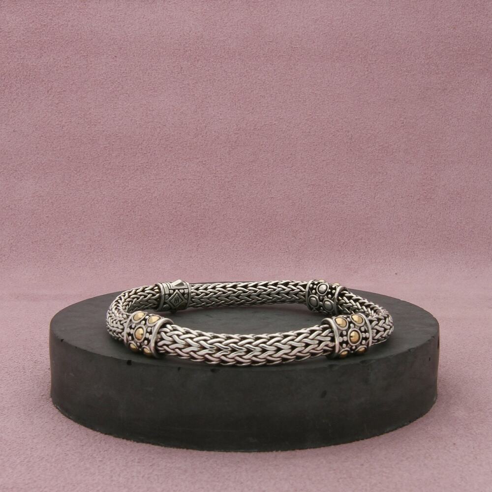 john hardy sterling silver & 18k gold dot four station bracelet 6.75in (med)